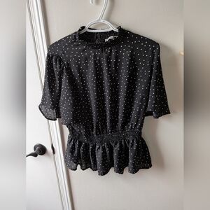 Black & White Polka Dot Smocked Peplum Blouse